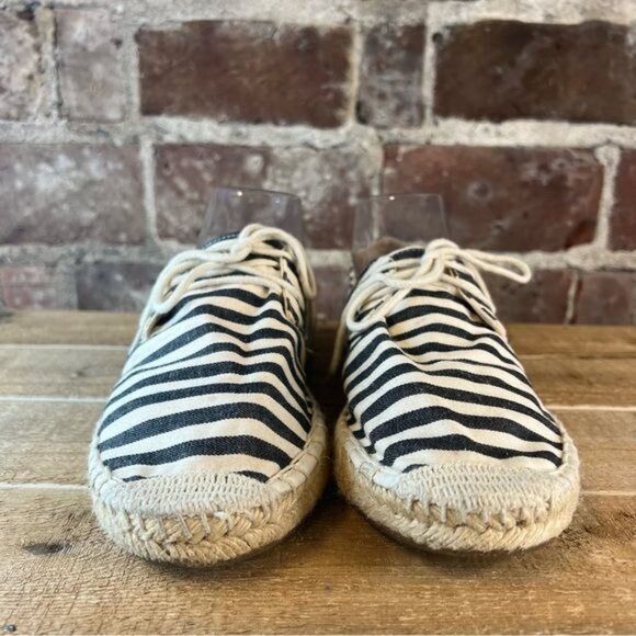 J Crew Nautical Striped Dark Blue / Black Espadrille Lace Up Flats Sz 9 - Picture 4 of 11
